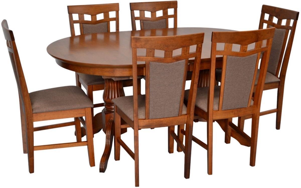 Set de masa si scaune Evelin HV-33V Burnish Oak + 6 scaune Deepa R Burnish Oak / Ekea12 Dark Brown