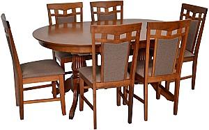 Set de masa si scaune Evelin HV-33V Burnish Oak + 6 scaune Deepa R Burnish Oak / Ekea12 Dark Brown