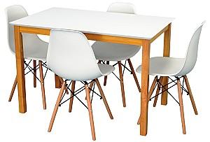 Set de masa si scaune Evelin GLORIA White / Bella Beech + 4 scaune LC-021 White