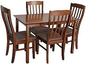 Set de masa si scaune Evelin Gloria Burnish Oak + 4 scaune Wenyi Burnish Oak / Ekea12 Dark Brown