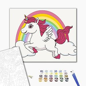 Tablou pe numere BrushMe Unicorn în culori de curcubeu 30×40 сm (fără cutie)