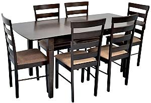 Set de masa si scaune Evelin HV-27V Chocolate + 6 scaune GLORIA Chocolate / Ekea12 Dark Brown