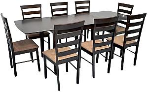 Set de masa si scaune Evelin HV-27V Chocolate + 8 scaune GLORIA Chocolate / Ekea12 Dark Brown