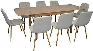 Set de masa si scaune Evelin HV-27V Light Brown + 8 scaune YTC 080 Wo / BJORN24 Light Beige