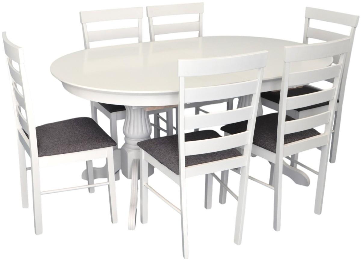 Set de masa si scaune Evelin HV-33V White + 6 scaune Gloria White / NV-10WP Grey