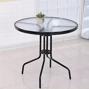 Masa de gradina Sonmez sticlă/metal Ø60 Neagra