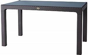 Masa de gradina Sonmez Rattan 150x90 cu sticla Maro