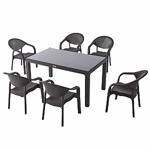 Masa de gradina Sonmez Rattan 150x90 cu sticla Maro