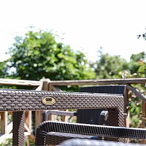 Masa de gradina Sonmez Rattan 150x90 cu sticla Maro