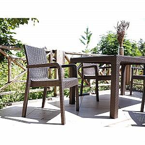 Masa de gradina Sonmez Rattan 150x90 cu sticla Maro