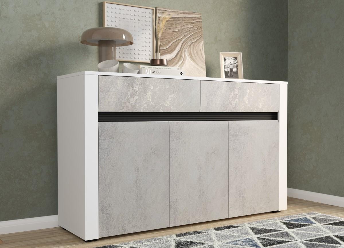 Comoda Yasen Bodena 3D2S Nimfea Alb / Oxid Deschis (Gri) / Negru