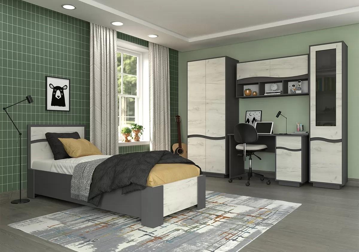 Mobila camera copii Yasen Geneva Nr.1 Grafit Gri / Stejar Kraft Alb