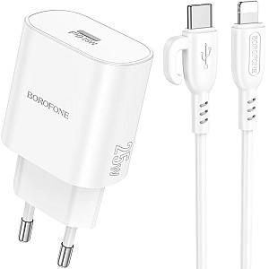 Incarcator telefon Borofone BA82A Platinum single port PD25W charger set(C to iP)(EU) White