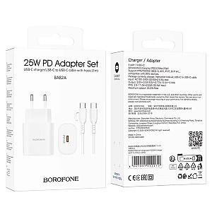 Incarcator telefon Borofone BA82A Platinum single port PD25W charger set(C to C) (EU) White