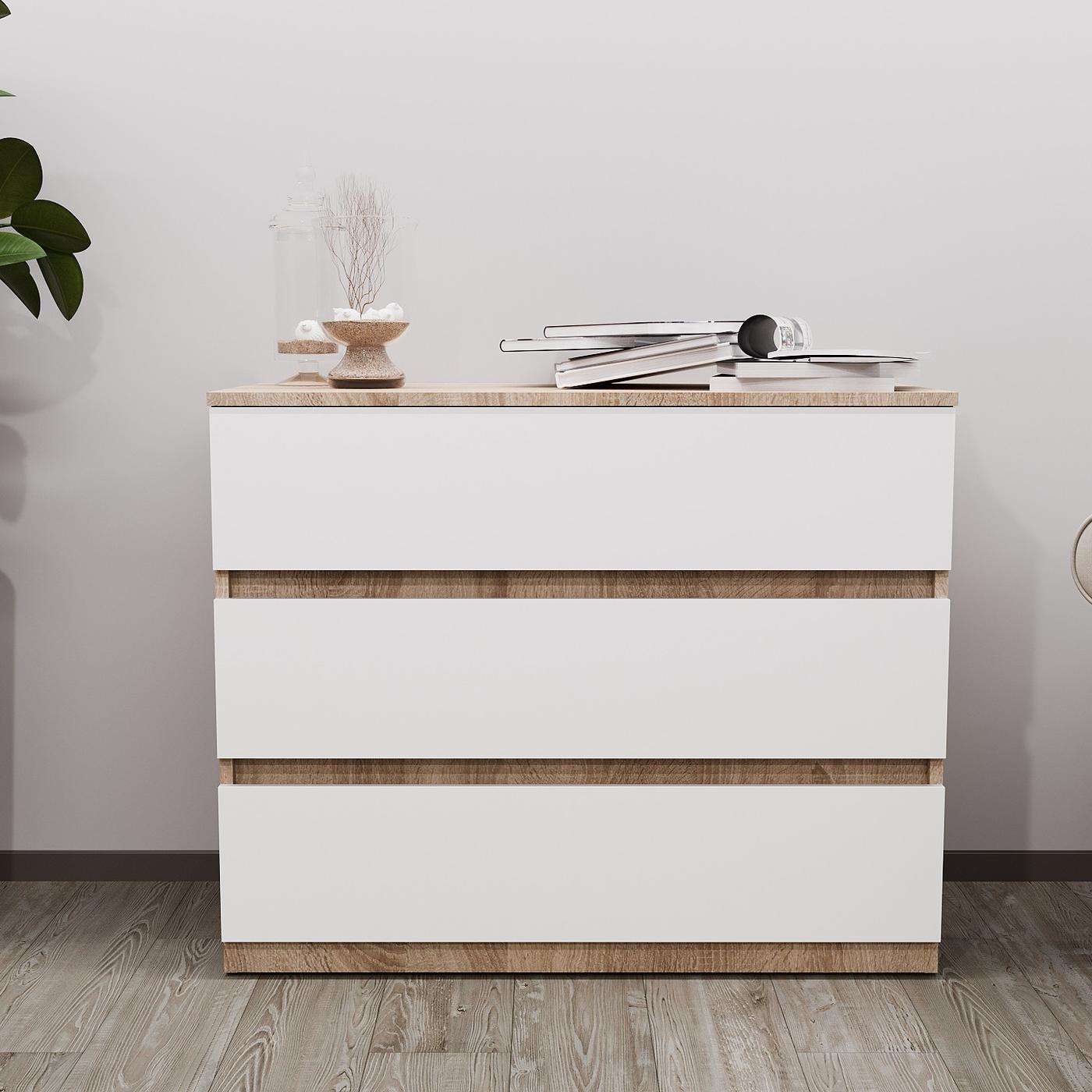 Comoda Bayro Harmony 100x81x45 cm Stejar Sonoma / Alb