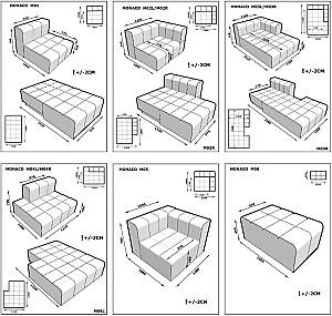 Canapea Crinela Monaco (MO2L + M02R + 2 perne) Gri