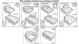 Canapea coltar Crinela Monaco (M04L+M05+M01+M0 1+M03R+3 perne) Gri Inchis