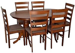 Set de masa si scaune Evelin HV-24V Burnish Oak + 6 scaune GLORIA Burnish Oak / Ekea12 Dark Brown