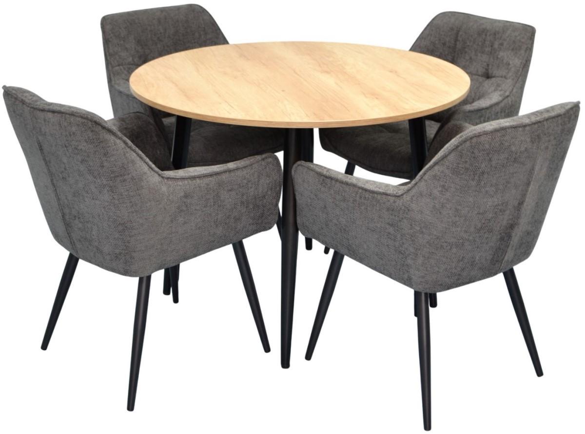 Set de masa si scaune Evelin DT 402-2 B + 4 scaune YTC-090 B / UF885-15 Dark Grey