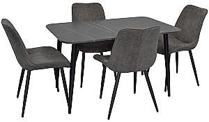 Set de masa si scaune Evelin DT 405-6 B + 4 scaune YTC-055 B / UF885-15 Dark Grey