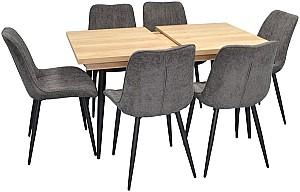 Set de masa si scaune Evelin DT 433-4 B + 6 scaune YTC-055 B / UF885-15 Dark Grey