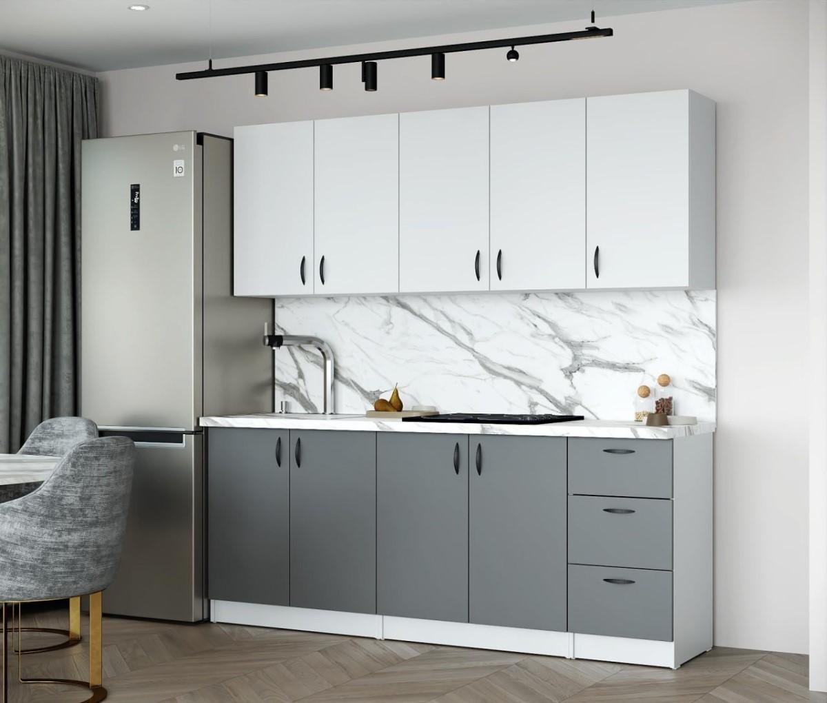 Set mobila bucatarie ML Mobila Rio 2 m (cu tablieră) Antracit / Alb