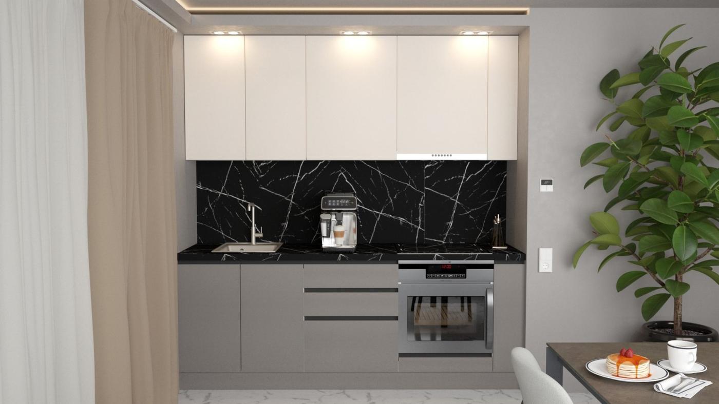 Set mobila bucatarie ArtFlame Gola 2.2 m Cream(Bej)/Stone Grey(Gri)