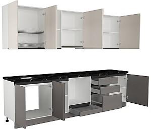 Set mobila bucatarie ArtFlame Gola 3 m Cream(Bej)/Stone Grey(Gri)