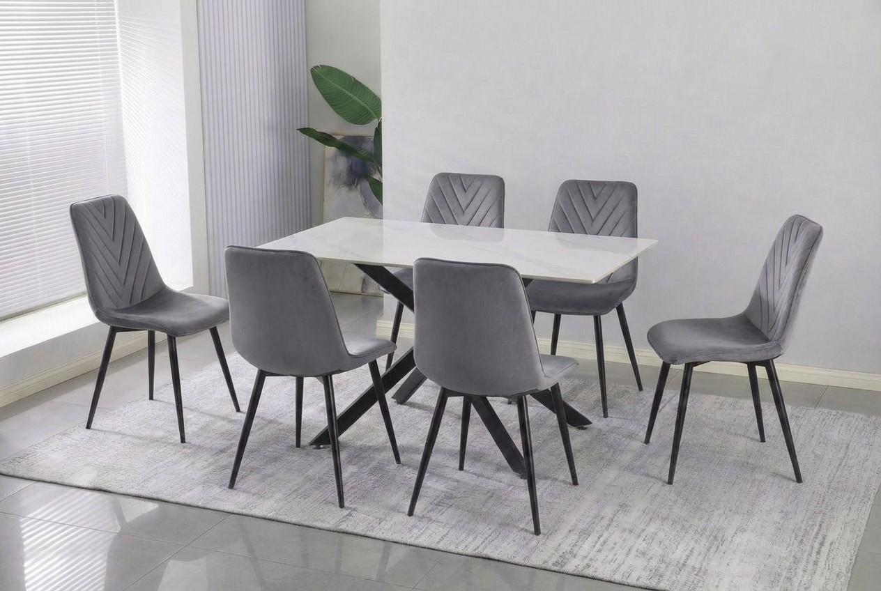 Set de masa si scaune Yasen DT-2423 120x80 Mocha White + 6 scaune DC 5012 S (HLR 22) Gri