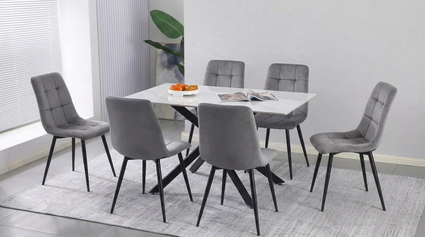 Set de masa si scaune Yasen DT-2423 120x80 Mocha White + 6 scaune DC 5012 L (HLR 22) Gri