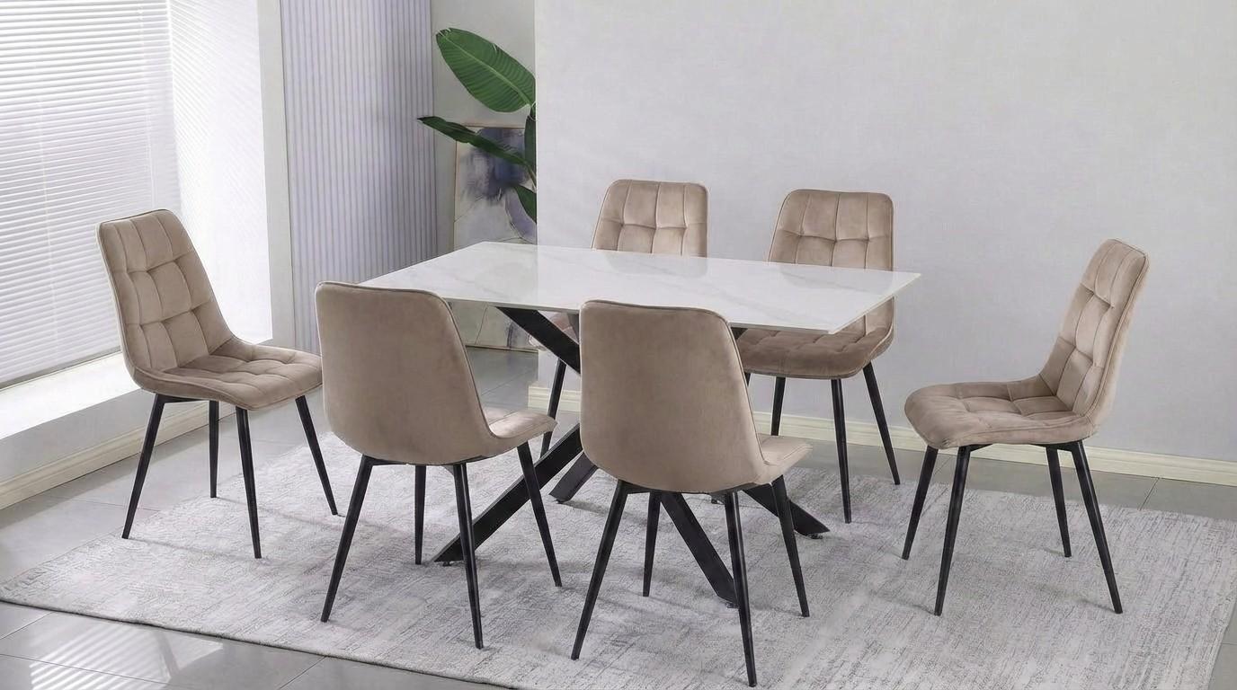 Set de masa si scaune Yasen DT-2423 120x80 Mocha White + 6 scaune DC 6005 (HLR 8) Maro Inchis