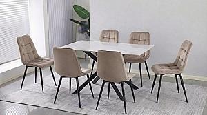 Set de masa si scaune Yasen DT-2423 120x80 Mocha White + 6 scaune DC 6005 (HLR 8) Maro Inchis