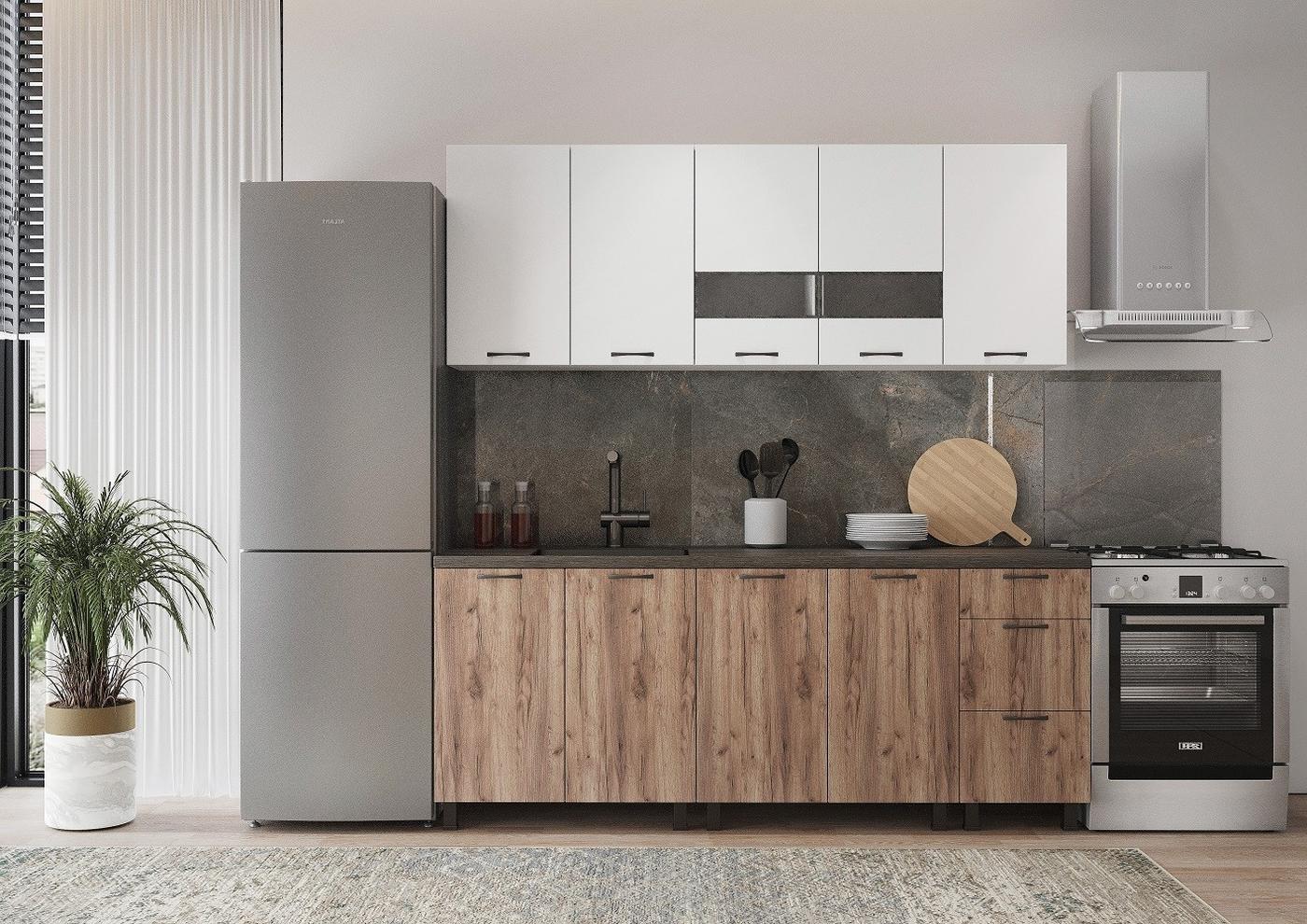 Set mobila bucatarie ML Mobila Omega 2 m Alb/Stejar Auriu