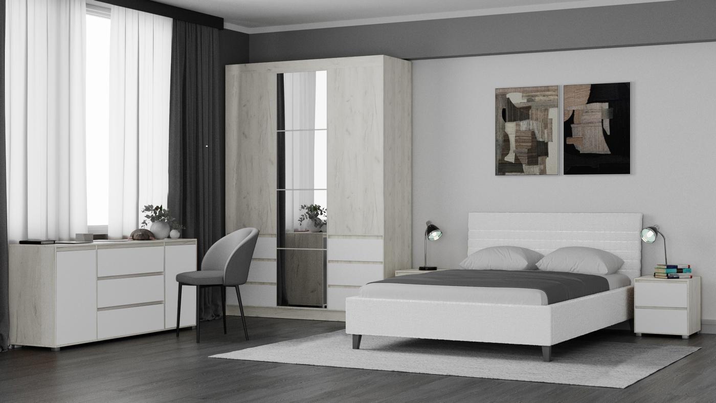 Set dormitor ML Mobila Nais Stejar Kraft Alb/Alb, Modern