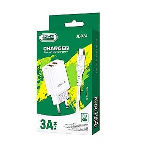 Incarcator telefon Jokade Wall Charger with Cable USB-A to Type-C Dual Port JB024 White