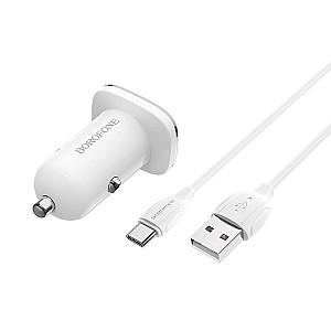 Incarcator auto Borofone USB to MicroUSB BZ12A Lasting White