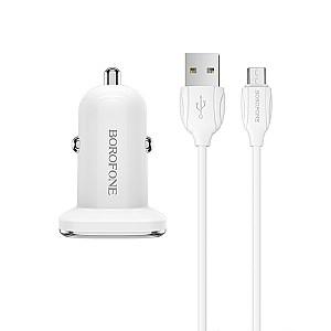 Incarcator auto Borofone USB to MicroUSB BZ12A Lasting White