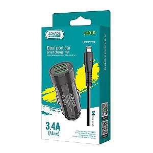 Incarcator auto Jokade 2*USB-A with Cable USB-A to Lightning JH010 Black