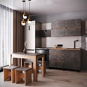 Set mobila bucatarie ML Mobila Nais 1.2 m Stejar Auriu/Atelie Inchis(Maro)