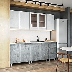 Set mobila bucatarie ML Mobila Praga 2 m Stoun Gri/Oxid Alb