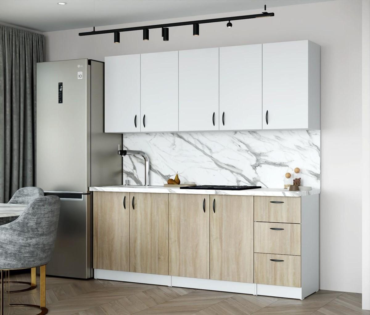 Set mobila bucatarie ML Mobila Rio 2 m (cu tablieră) Sonoma / Alb