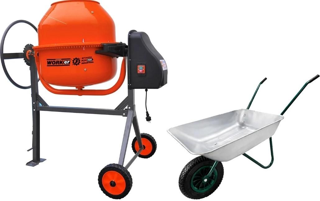 Betoniera TECHNOWORKER set 200 L (motor cupru) + roaba LUMAG 85 L cadou