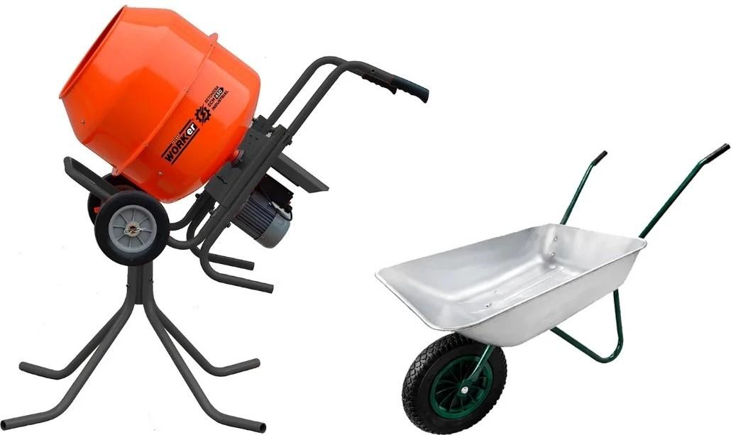 Betoniera TECHNOWORKER set 180 L (reductor, motor cupru) + stativ + roaba LUMAG 85 L cadou