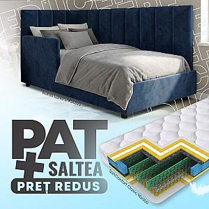 Pat copii Aurus Luna S (barieră de protecție) 90x200 (stânga) Albastru + Saltea Salt Confort Clasic 90x200