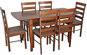 Set de masa si scaune Evelin HV-29V Burnish Oak + 6 scaune GLORIA Burnish Oak / Ekea12 Dark Brown