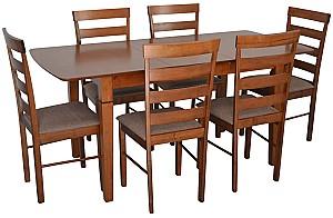 Set de masa si scaune Evelin HV-27V Burnish Oak + 6 scaune GLORIA Burnish Oak / Ekea12 Dark Brown