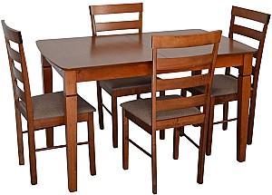 Set de masa si scaune Evelin HV-27V Burnish Oak + 4 scaune GLORIA Burnish Oak / Ekea12 Dark Brown