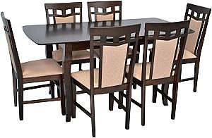 Set de masa si scaune Evelin HV-29V Chocolate + 6 scaune Deepa R Chocolate / NV-3WP Beige