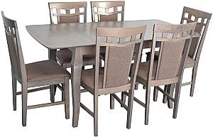 Set de masa si scaune Evelin HV-29V Antique Grey + 6 scaune Deepa R Antique Grey / Ekea12 Dark Brown