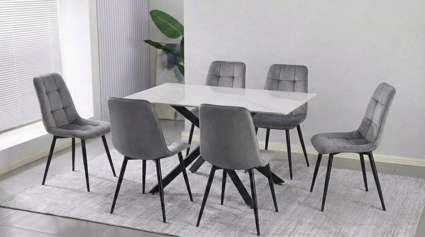 Set de masa si scaune Yasen Yasen DT-2423 120x80 Mocha White + 6 scaune DC 6005 (HLR 22) Gri
